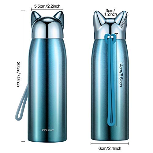 Termo de Gato Lindo Botella de Agua de Acero Inoxidable Botella Térmica Aislada Termo de Vacío Lindo de Viaje para Mujeres y Niños (Verde Jaspe)