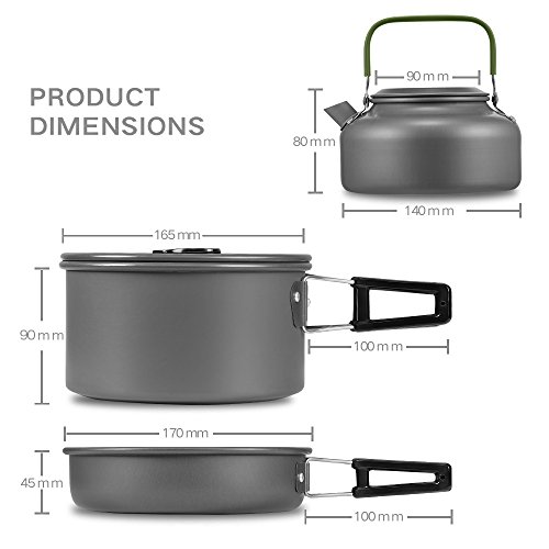 Terra Hiker Utensilios de Cocina de Camping, Set de Cocina para Camping de Aluminio anodizado Ligero Portátil para Excursiones Viajes con Mochila y Actividades al Aire Libre (10 Piezas)