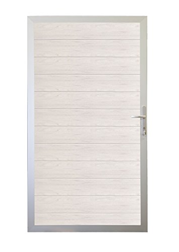 terrasso WPC/BPC Visión – Valla Incluye postes y puerta Element Visión – Valla de jardín Valla nuevo, Bi-color Weiß, 6 Zäune, 1 Torelement inkl. 8 Pfosten