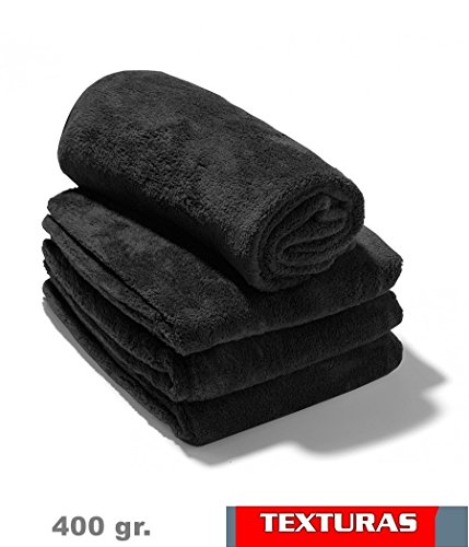 Texturas - 2X1 - Toalla Gym Peluquería 400 gr/m2 Color Negro O Blanco Algodón 100% 100X50 cms (Black)