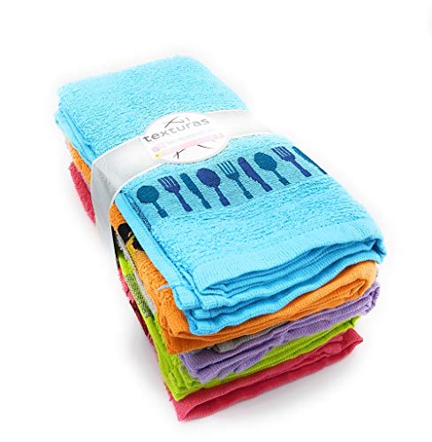 TEXTURAS HOME Pack 6 Paños de Cocina Top Kitchen 100% Algodón Estampados Guindilla