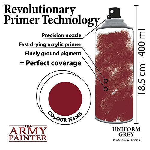 The Army Painter | Colour Primer | Uniform Grey | 400 mL | Espray Acrílico | Base para Pintura de Modelos Miniatura | Gris
