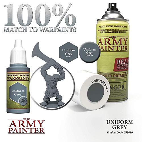 The Army Painter | Colour Primer | Uniform Grey | 400 mL | Espray Acrílico | Base para Pintura de Modelos Miniatura | Gris