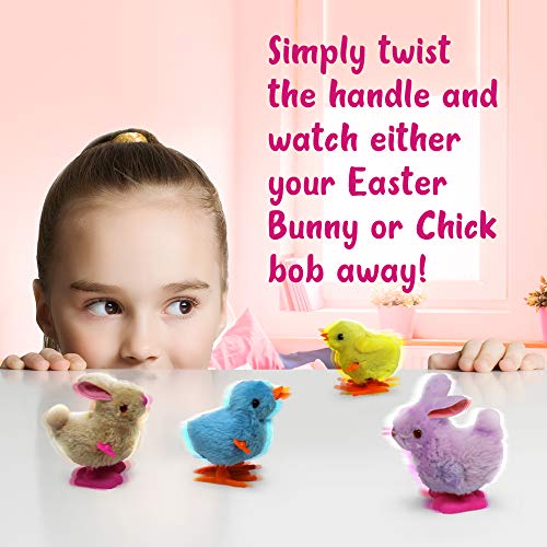 THE TWIDDLERS 10 Juguetes Suaves de Cuerda Rápida - Pollitos y Conejos de Pascua - 4 Colores Surtidos Rellenos de piñata -Juguetes de interior ideales para niños, para horas de juego y entretenimiento