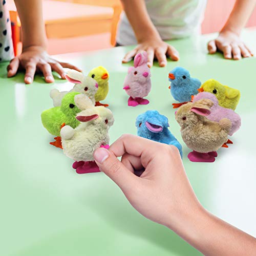 THE TWIDDLERS 10 Juguetes Suaves de Cuerda Rápida - Pollitos y Conejos de Pascua - 4 Colores Surtidos Rellenos de piñata -Juguetes de interior ideales para niños, para horas de juego y entretenimiento