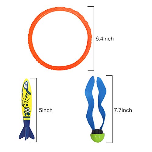 ThinkMax 14pcs Juguetes de Buceo con 4 Anillos, Bolas de Buceo de Buceo 2 de Algas Marinas y 8 Torpedos de Buceo, para niños de Verano Juguetes de Playa y cálido Verano clásicos Juegos de Agua