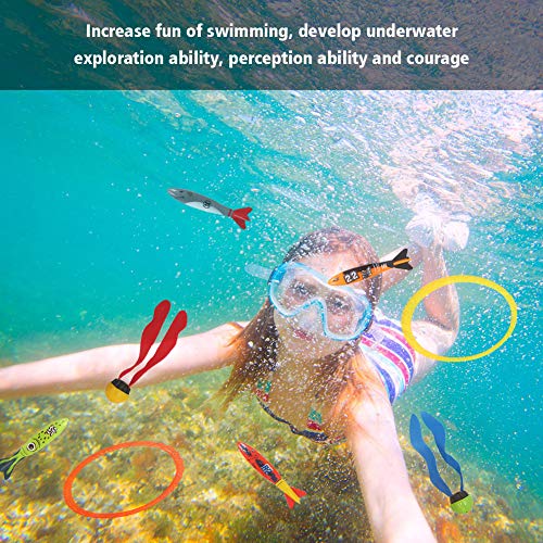 ThinkMax 14pcs Juguetes de Buceo con 4 Anillos, Bolas de Buceo de Buceo 2 de Algas Marinas y 8 Torpedos de Buceo, para niños de Verano Juguetes de Playa y cálido Verano clásicos Juegos de Agua