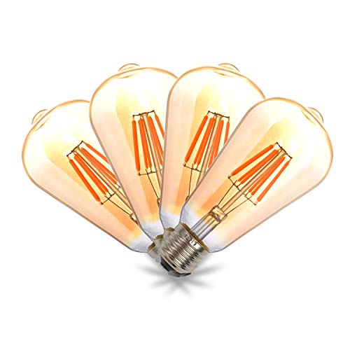 THINKMORE Bombilla LED Vintage E27 (Casquillo Gordo), Ámbar Retro Edison 8W equivalente a 60W, Blanco Cálido 2700K, 340°, No regulable - Pack de 4