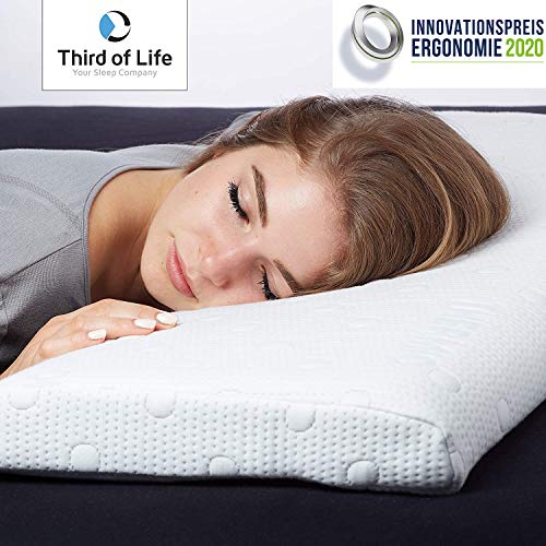 Third of Life Almohada de Espuma Viscoelástica HADAR Low | Almohada Cervical Ergonómica y Ortopédica | Hipoalergénica | Funda con Termorregulación | Ideal para Dormir Boca Abajo | 80x40cm