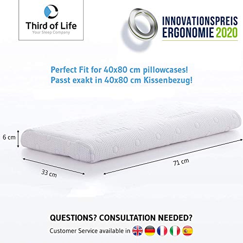 Third of Life Almohada de Espuma Viscoelástica HADAR Low | Almohada Cervical Ergonómica y Ortopédica | Hipoalergénica | Funda con Termorregulación | Ideal para Dormir Boca Abajo | 80x40cm