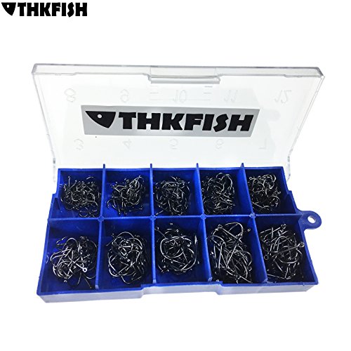 THKFISH Anzuelos de pesca, 500 piezas # 3 ~ # 12 Anzuelos de pesca de agua salada Anzuelos de pesca de agua dulce Anzuelos de pesca vienen con caja de transporte minorista Anzuelos de pesca