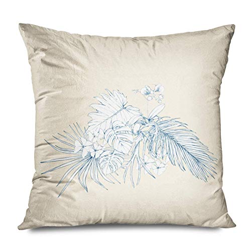 Throw Pillow Cover Decorative Square 16x16 Beige Botanic Composition Tropical Plants Palm Leaves Monsters Nature Basic Blue Botanical Botany Zippered Pillowcase Home Decor Cushion Case 16" X 16"（IN）