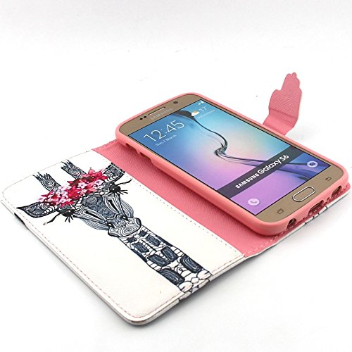 Tiankaid Funda de Piel de patrón Guirnalda pestañas Jirafa de la PU con el Cable USB v8, el Cine y la Aguja para la Galaxia s6, Galaxy s6