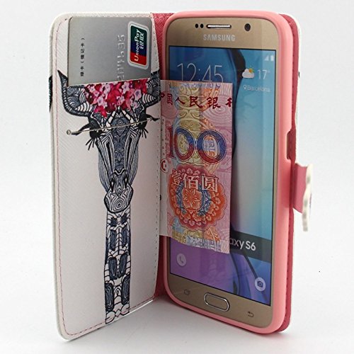 Tiankaid Funda de Piel de patrón Guirnalda pestañas Jirafa de la PU con el Cable USB v8, el Cine y la Aguja para la Galaxia s6, Galaxy s6