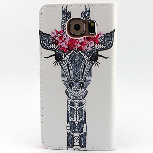 Tiankaid Funda de Piel de patrón Guirnalda pestañas Jirafa de la PU con el Cable USB v8, el Cine y la Aguja para la Galaxia s6, Galaxy s6