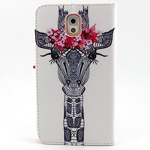 Tiankaid Funda de Piel de patrón Guirnalda pestañas Jirafa PU con USB v8 Cable, flim y lápiz para Samsung Galaxy Note 3, Galaxy Note 3