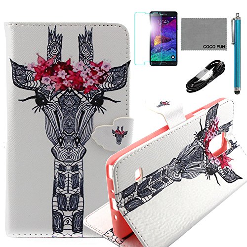 Tiankaid Funda de Piel de patrón Guirnalda pestañas Jirafa PU con USB v8 Cable, flim y lápiz para Samsung Galaxy Note 4, Galaxy Note 4
