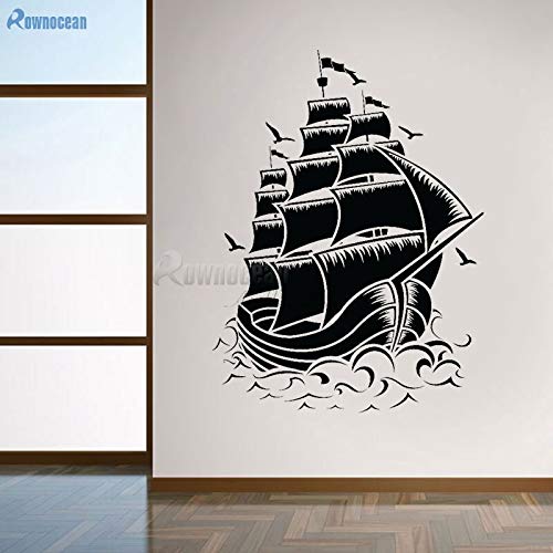 Tianpengyuanshuai Decoración náutica para el hogar Velero Vintage Gaviota Mural Adornos de Vinilo Decoración para el hogar Sala de Estar 80x62cm