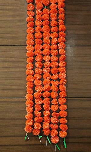 TIED RIBBONS (Paquete De 5 Guirnalda De Flores De Flores Esponjosas De Caléndula Artificial Toran (4.5 Pies) |Multicolor|Estándar