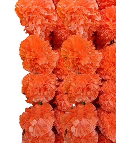 TIED RIBBONS (Paquete De 5 Guirnalda De Flores De Flores Esponjosas De Caléndula Artificial Toran (4.5 Pies) |Multicolor|Estándar