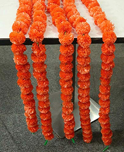 TIED RIBBONS (Paquete De 5 Guirnalda De Flores De Flores Esponjosas De Caléndula Artificial Toran (4.5 Pies) |Multicolor|Estándar