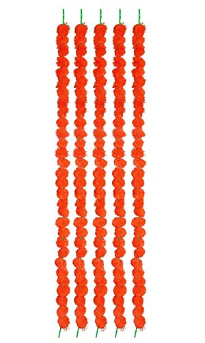 TIED RIBBONS (Paquete De 5 Guirnalda De Flores De Flores Esponjosas De Caléndula Artificial Toran (4.5 Pies) |Multicolor|Estándar