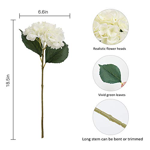 Tifuly Artificial Hydrangea Flower, 5 PCS Ramos de hortensias de Seda de Tallo Largo para Bodas, hogar, Hotel, decoración de Fiestas, centros de Mesa(Blanco)