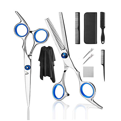 Tijeras de peluquería, 2PCS Tijeras Peluquería Tijeras de Peluquero Set Tijeras de Entresacar Corte de Pelo profesional, Juego de Tijeras de Acero Inoxidable para Hombres, Mujeres y Uso Familiar, 6.5"