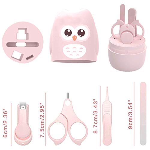 Tijeras para Uñas De Bebés, 4 en 1 Kit de cuidado de bebé, Set de manicura para bebés con Cortauñas, tijeras, pinzas y limas de uñas, cómoda y portátil para niños recién nacidos bebés y niños (rosa)