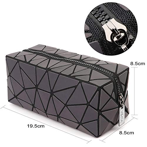 Tikea Bolsa Geométrica Luminosa Holográfica para Mujer, Caja de Maquillaje de Moda en Cuero Sintético, Bolsa de Cosmético Efecto Reflectante Plegable