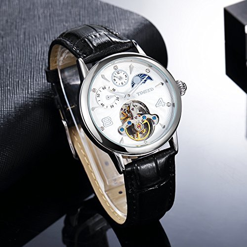 Time100 Relojes de Hombres mecánicos automáticos Huecos multifuncionales con Luna y Sol