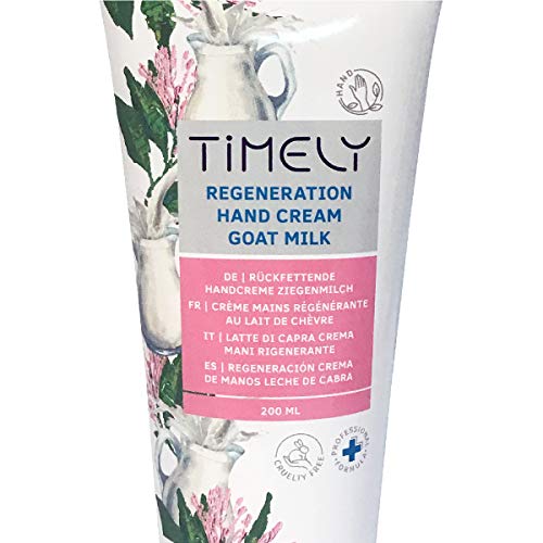 Timely - Crema de manos hidratante y regeneradora con leche de cabra, 200 ml