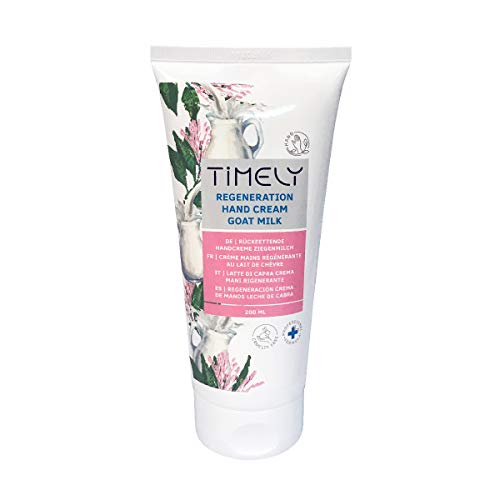 Timely - Crema de manos hidratante y regeneradora con leche de cabra, 200 ml