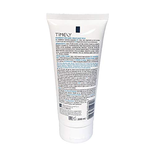 Timely - Crema de manos hidratante y regeneradora con leche de cabra, 200 ml
