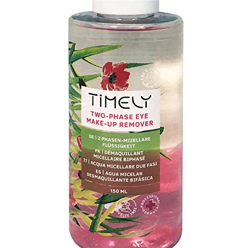 Timely - Desmaquillante de ojos bifásico para maquillaje waterproof, 150 ml