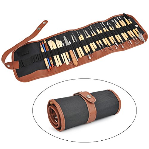 TIMESETL 30PCS Herramientas de arcilla Esculpir Herramientas de arte Cinceles de talla de madera para DIY Arte Cerámica Carpintería Principiantes Amateur profesional