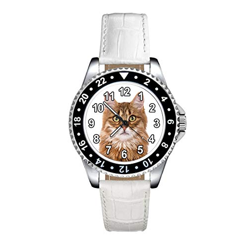 Timest - Gato del Bosque Siberiano - Reloj para Mujer con Correa de Cuero Blanco SE0288LW
