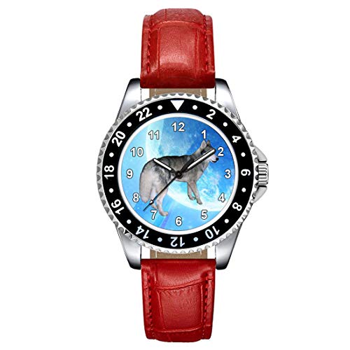 Timest - Husky Siberiano - Reloj para Mujer con Correa de Cuero Rojo CSE039LR