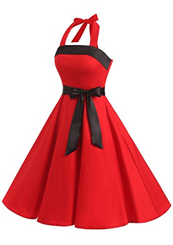 Timormode 10212 Vestido De Vintage 50s Cuello Halter Elegante Mujer Rojo L