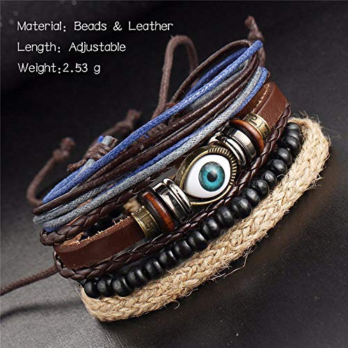 Tingxx Pulsera De Hombre De Estilo Punk Creativo con Ojos Azules, Conjunto De Brazalete De Cuero Tricolor @ Marrón