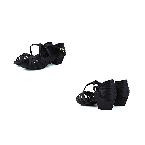 TINRYMX Zapatos de Baile Latino Satín para niñas Bailes de salón Sandles con tacón bajo 3.5cm, Modello 608,Negro,31 EU