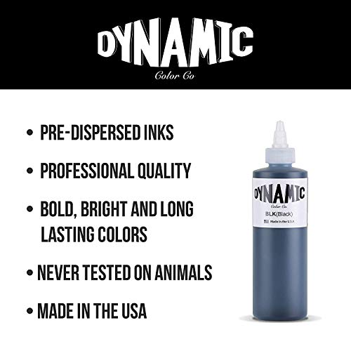 Tinta para tatuaje BLACK DYNAMIC, Mejores tintas de colores y negros VEGAN (8oz, Black)