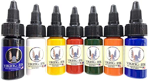 Tinta para tatuaje - KIT 7 BASIC COLORS 0.5oz (15ml) - VIKING INK USA - Los mejores colores y negros en tintas para tatuaje del mercado - VEGANAS