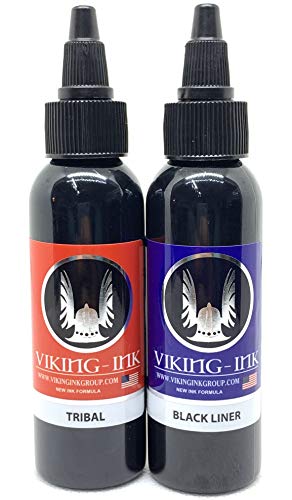 Tinta para tatuaje - KIT BLACK LINER + BLACK TRIBAL 1oz (30ml) - VIKING INK USA - Los mejores colores y negros en tintas para tatuaje del mercado - VEGANAS