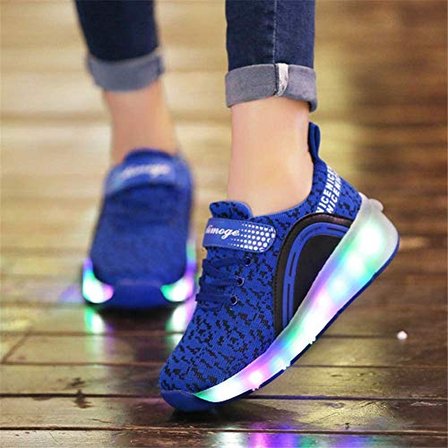 Tiras LED Zapatillas De Skate Con Ruedas Zapatillas De Skate Técnicas Retráctiles Automáticas Zapatillas De Deporte Con Forma De Cruz Deportiva Zapatillas De Gimnasia Intermitentes Con Vibración,Blue-EU32