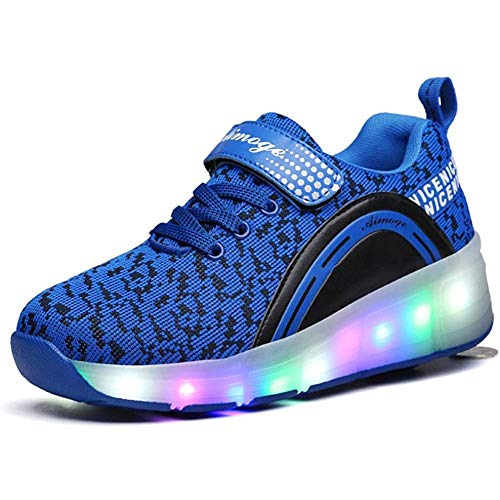 Tiras LED Zapatillas De Skate Con Ruedas Zapatillas De Skate Técnicas Retráctiles Automáticas Zapatillas De Deporte Con Forma De Cruz Deportiva Zapatillas De Gimnasia Intermitentes Con Vibración,Blue-EU32