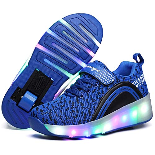 Tiras LED Zapatillas De Skate Con Ruedas Zapatillas De Skate Técnicas Retráctiles Automáticas Zapatillas De Deporte Con Forma De Cruz Deportiva Zapatillas De Gimnasia Intermitentes Con Vibración,Blue-EU32