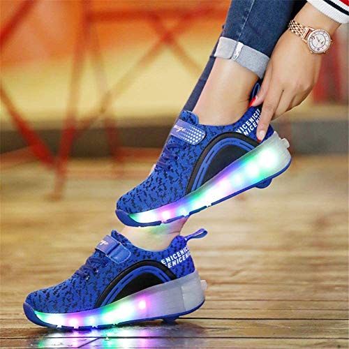 Tiras LED Zapatillas De Skate Con Ruedas Zapatillas De Skate Técnicas Retráctiles Automáticas Zapatillas De Deporte Con Forma De Cruz Deportiva Zapatillas De Gimnasia Intermitentes Con Vibración,Blue-EU32