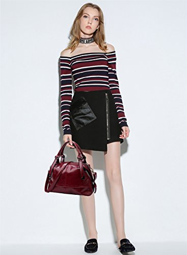 Tisdaini nuevos Bolsos de Las señoras Bolsos Grandes Moda PU Cuero Boston Bolsa Bolso de Hombro Casual para Las Mujeres Vino Tinto