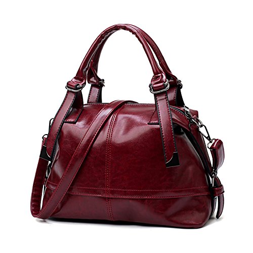 Tisdaini nuevos Bolsos de Las señoras Bolsos Grandes Moda PU Cuero Boston Bolsa Bolso de Hombro Casual para Las Mujeres Vino Tinto